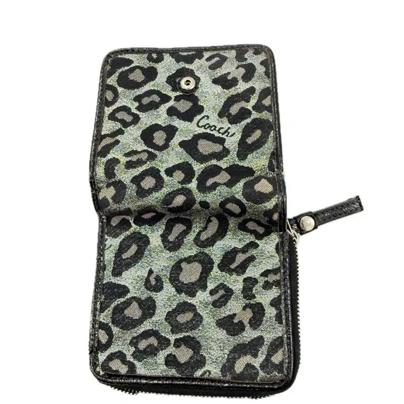 Coach Ocelot Leopard Print Crossbody Bag with Compact Wallet Black/Silver Fabric - Picture 8 of 17